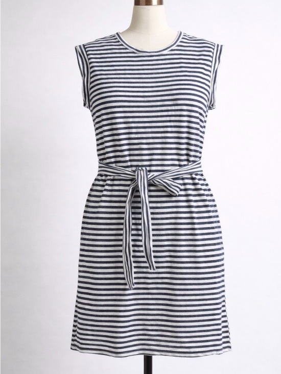 J. Crew Dresses & Skirts - J. Crew XL Striped Tie Waist Navy & White cotton striped Breton Summer Dreas